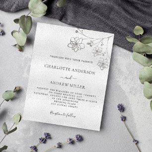 Convite para casamento floral elegante de prata