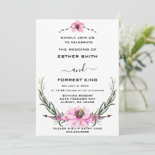 Convite para Casamento Floral Elegante Rosa e Roxo