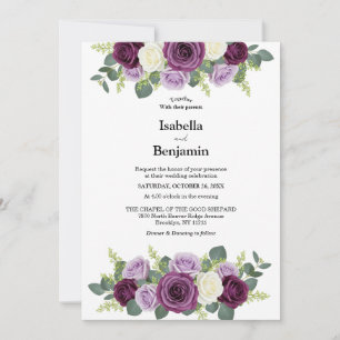 Convite para Casamento Floral Elegante Roxo e Marf