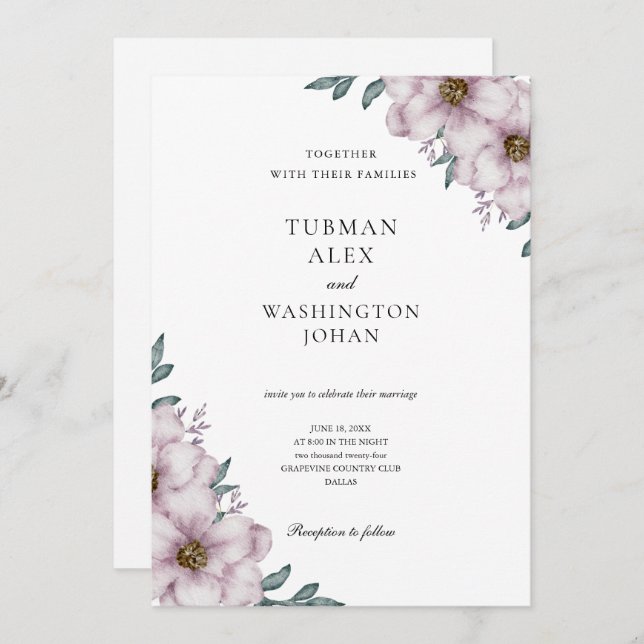 Convite para Casamento Floral Eucalyptus (Frente/Verso)