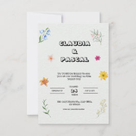 Convite para Casamento Floral Ilustrado em Beige