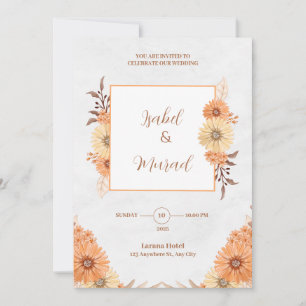Convite para Casamento Floral Laranja e Branca