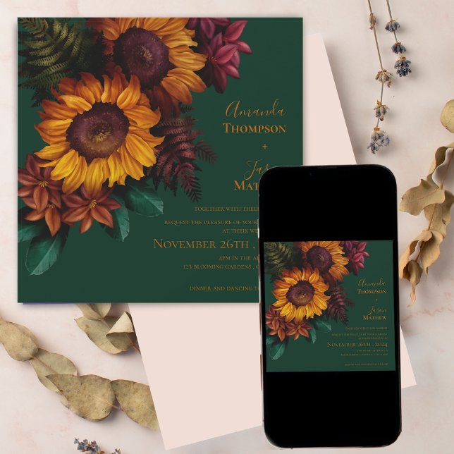 Convite para Casamento Floral Laranja Verde Queima (Green Burnt Orange Floral Wedding Invitation)