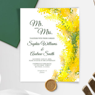 Convite para Casamento Floral Mimosa Elegante de O