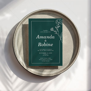 Convite para Casamento Floral Minimalista Verde
