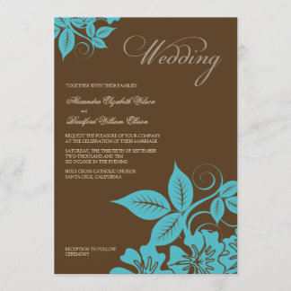 Convite para Casamento Floral Moderno de Aqua/Brow