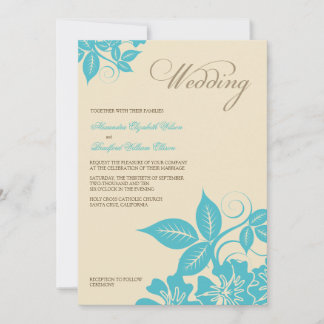 Convite para Casamento Floral Moderno de Aqua/Crea