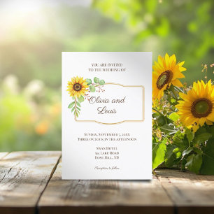 Convite para casamento floral moderno de girassol
