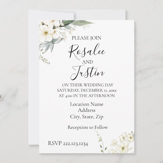 Convite para Casamento Floral Moderno Elegante (Frente)