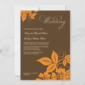 Convite para Casamento Floral Moderno Laranja/Cast