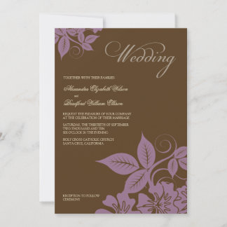 Convite para Casamento Floral Moderno Lilac/Brown