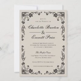 Convite para Casamento Floral Moody Black