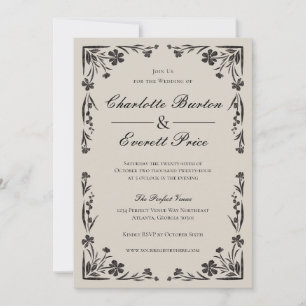 Convite para Casamento Floral Moody Black
