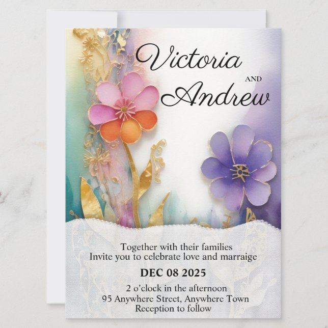 Convite para Casamento Floral Negrito (Frente)