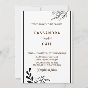 Convite para Casamento Floral Negro e Branco