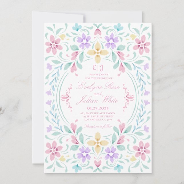 Convite para Casamento Floral Pastel Watercolor (Frente)