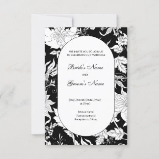 Convite para Casamento Floral Preto e Branco