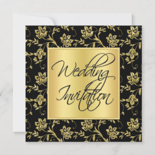 Convite para Casamento Floral Preto e Dourado