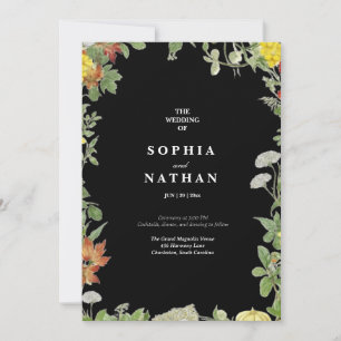 Convite para Casamento Floral Preto Elegante Vin
