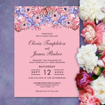 Convite para Casamento Floral Púrpura Rosa