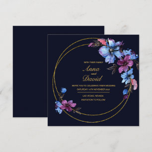 Convite para Casamento Floral Real Azul Moderno
