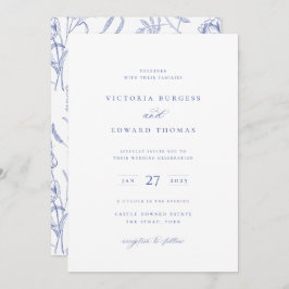 Convite para Casamento Floral Regency Blue