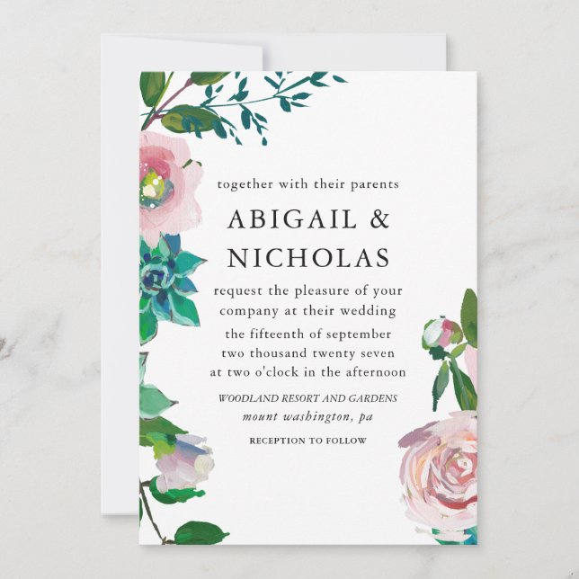 Convite para Casamento Floral Romântico (Frente)