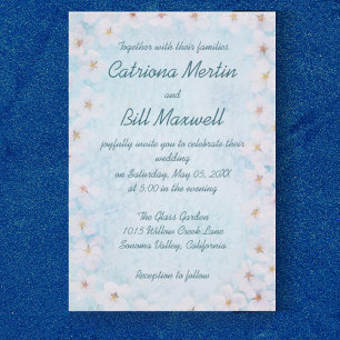 Convite para Casamento Floral Romântico Azul