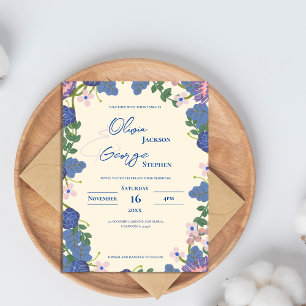 Convite para Casamento Floral Romântico Azul e Rox