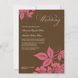 Convite para Casamento Floral Rosa/Castanho Modern