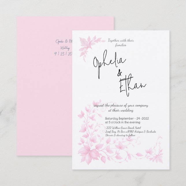 Convite para casamento Floral Rosa-chique (Frente/Verso)