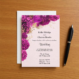 Convite Para Casamento Floral Rosa E Dourado