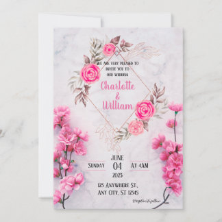 Convite para Casamento Floral Rosa Elegante