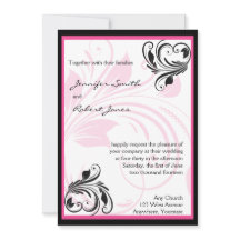 Convite para Casamento Floral Rosa Preto e Escuro