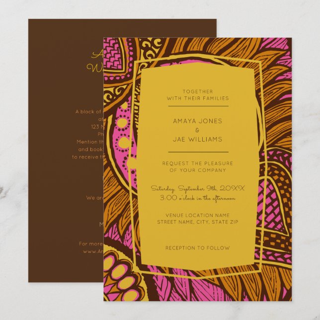 Convite para Casamento Floral Rosa-Rosa-Ancara Afr (Frente/Verso)