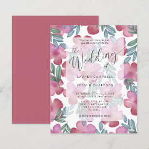 Convite para Casamento Floral Rosa-Rosa-Blush de O