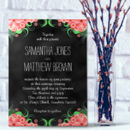 Convite para Casamento Floral Rosa-Rosa-Chalkboard