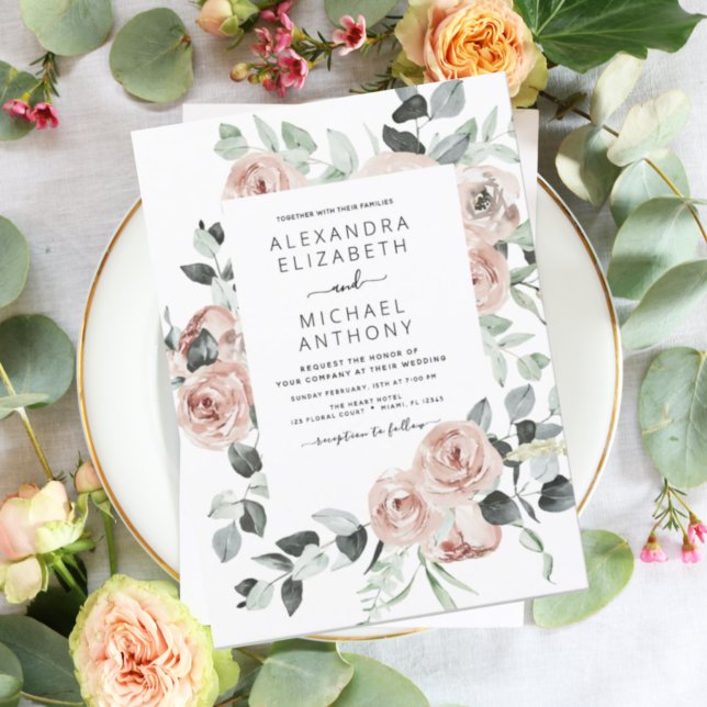Convite para Casamento Floral Rosa-Rosa-Dusty (Criador carregado)