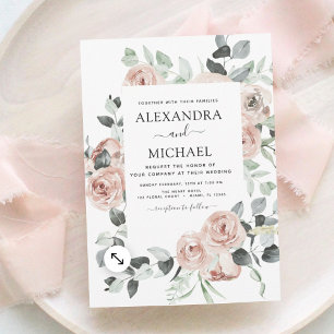 Convite para Casamento Floral Rosa-Rosa-Dusty