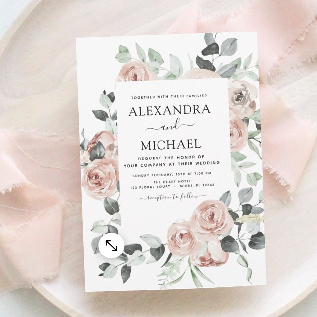 Convite para Casamento Floral Rosa-Rosa-Dusty (Criador carregado)