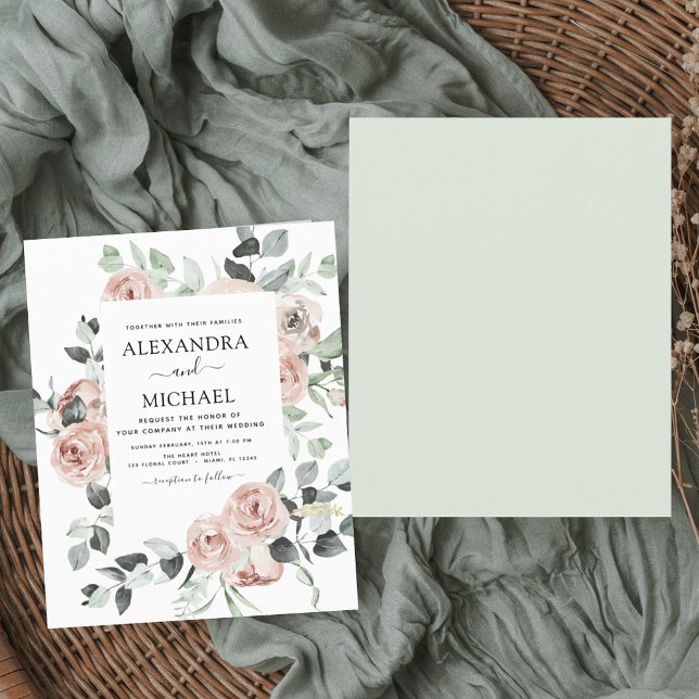 Convite para Casamento Floral Rosa-Rosa-Dusty (Criador carregado)