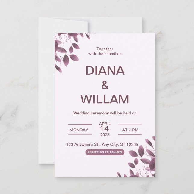 Convite para Casamento Floral Roxo (Frente)