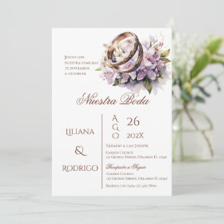 Convite para Casamento Floral Roxo com Anéis
