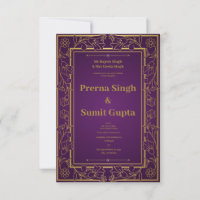 Convite para Casamento Floral Roxo e Dourado
