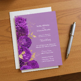 Convite Para Casamento Floral Roxo E Dourado