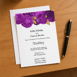 Convite Para Casamento Floral Roxo E Dourado