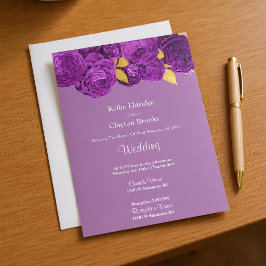 Convite Para Casamento Floral Roxo E Dourado