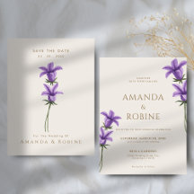 Convite para Casamento Floral Roxo Minimalista