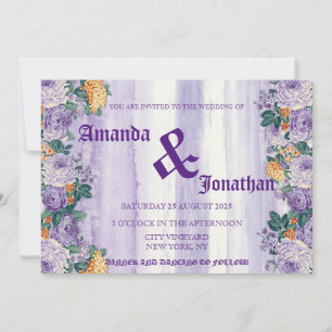 Convite para Casamento Floral Roxo Moderno Vintage