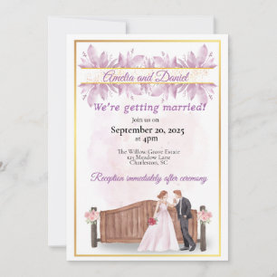 Convite para Casamento Floral Roxo Rústico